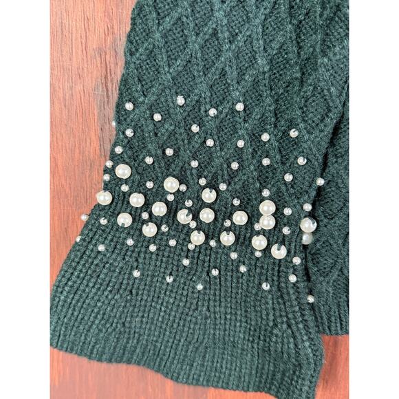Karl Langerfeld Paris Quilted Pearl Sleeve Sweater Dark‎ Green Womens Small NEW - Picture 7 of 8
